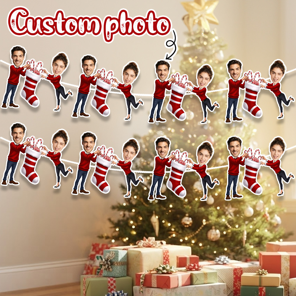 Christmas Stocking Hanging - Guirlande de Noël personnalisée avec photo